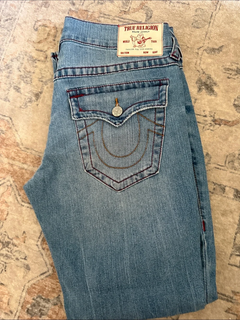 Men’s True ReligionGeno Relaxed  Slin Blue Distressed  Jeans